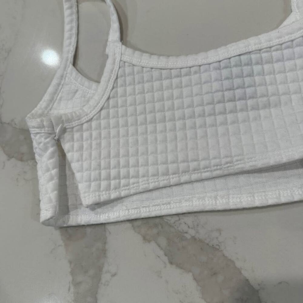 Princess Polly Waffle Knit Lounge Crop Top Women's 6 White Side Zipper Bra Comfy - Picture 4 of 6